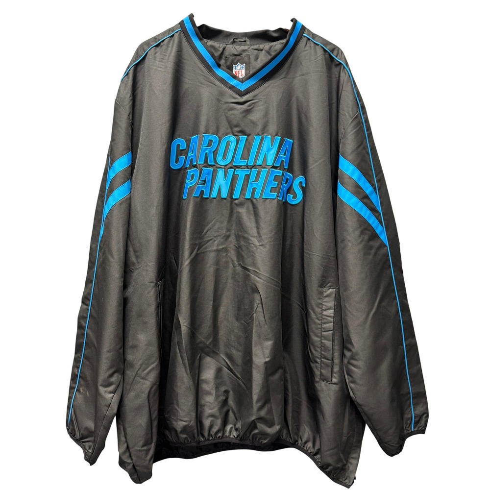 Carolina Panthers NFL Windbreaker Men 6XL Black Blue‎ V-Neck Pullover Side Zip